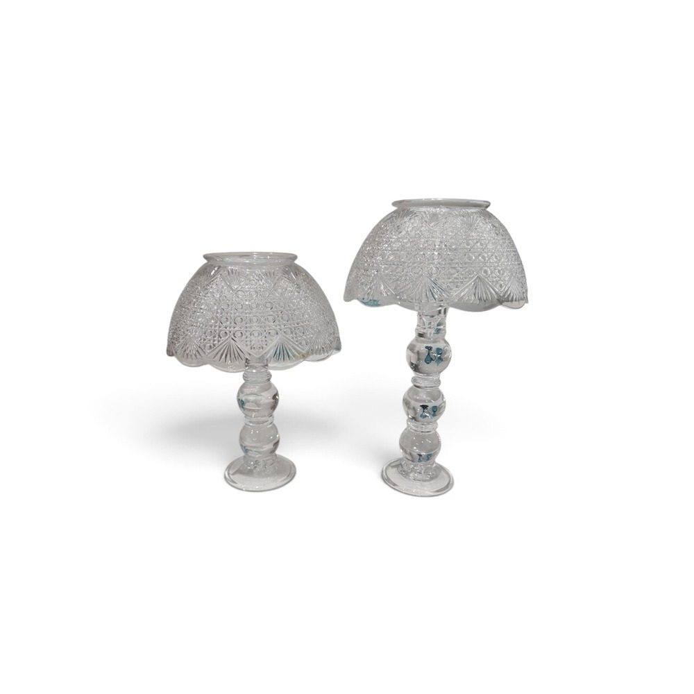 PartyLite Vintage Glass Lamp Shades & New Cracker Barrel Candle Holder Set Clear